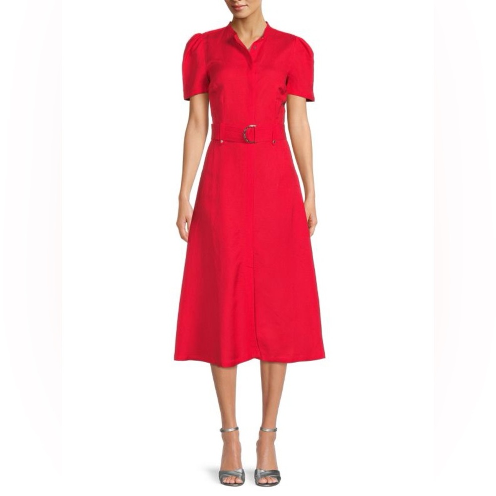 BNWT Karl Lagerfield red linen A-line belted dress size 10
